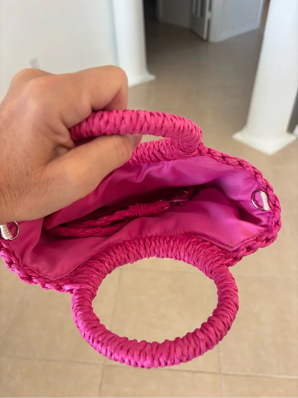 Handwoven Pink Straw Tote Bag